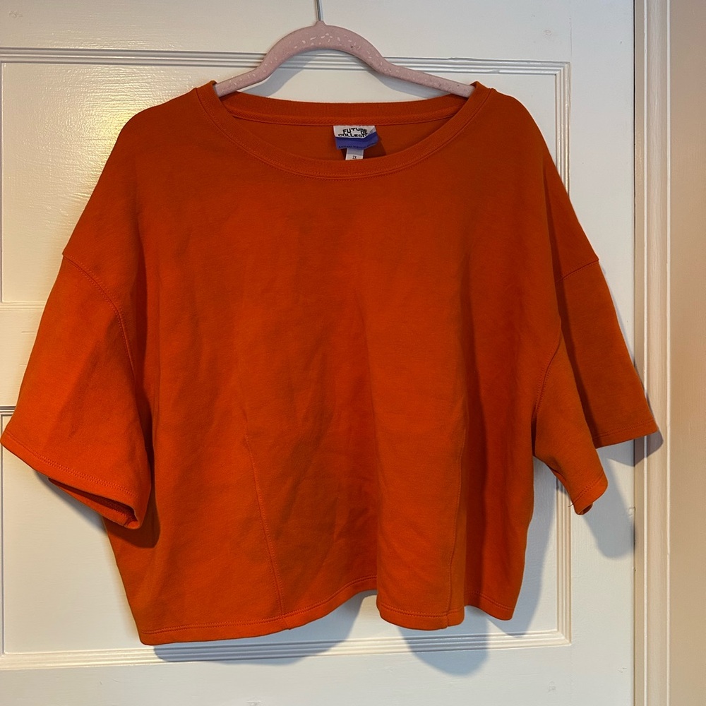Orange Boxy Oversized Crew Neck Crop Top Tee